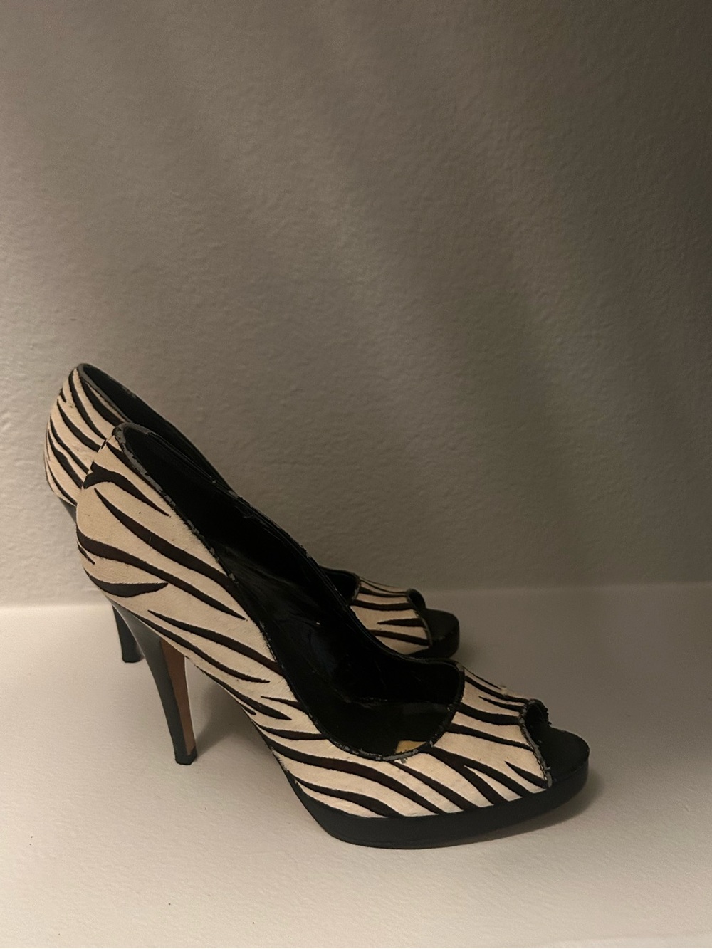 Aldo Black & Cream Zebra Peep-Toe High Heels